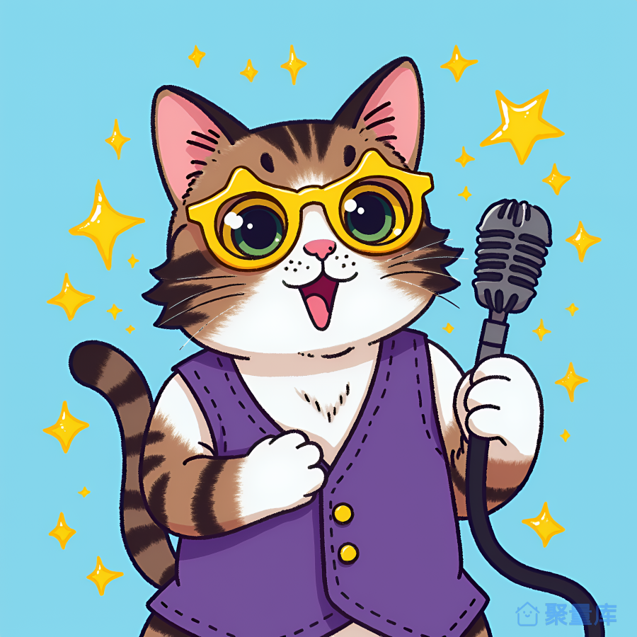 T恤印花图案：戴眼镜的猫歌手